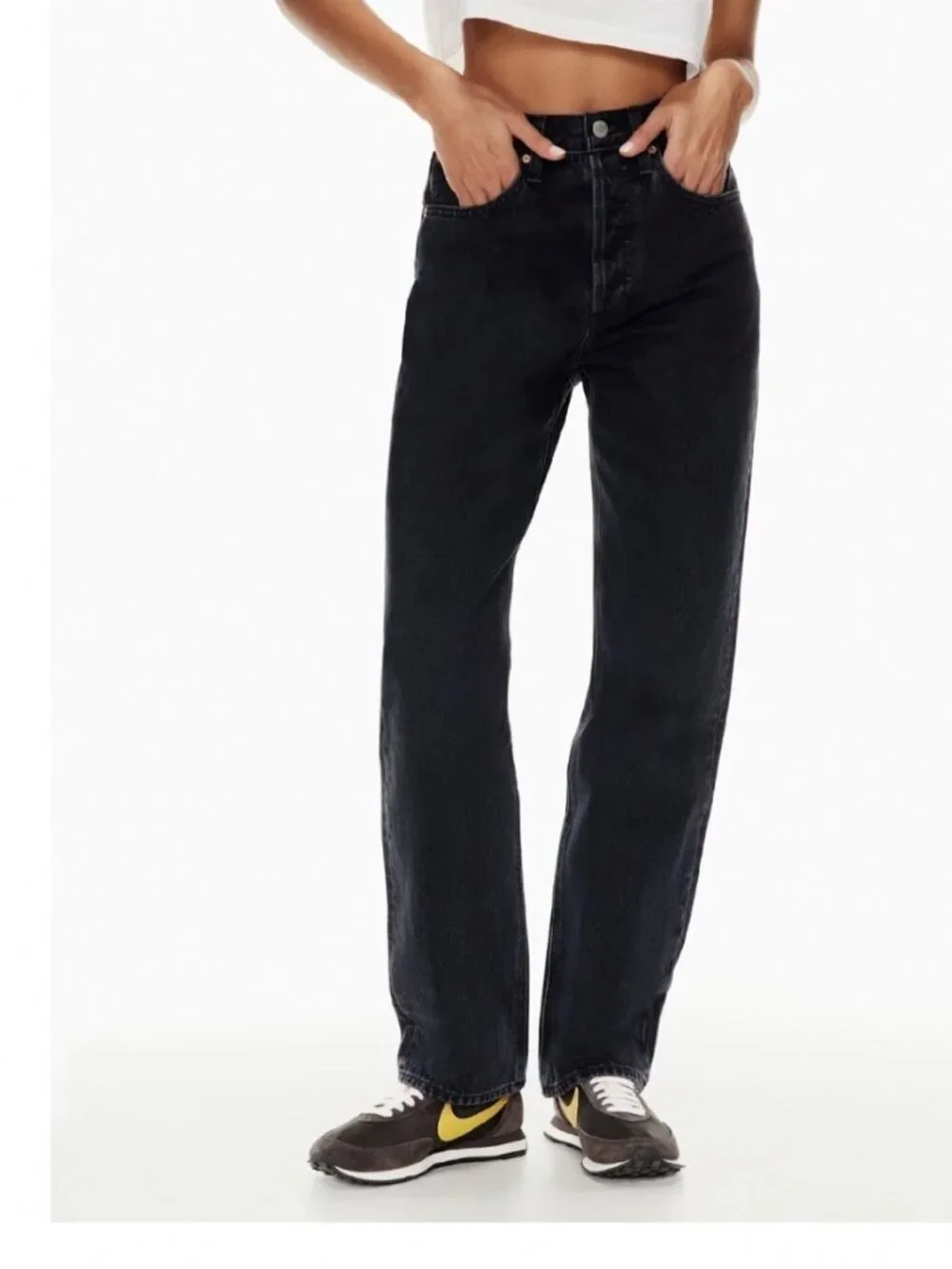 Denim Forum Joni High Rise Loose Jeans Black Button Fly 25 Denim Minimalist 27